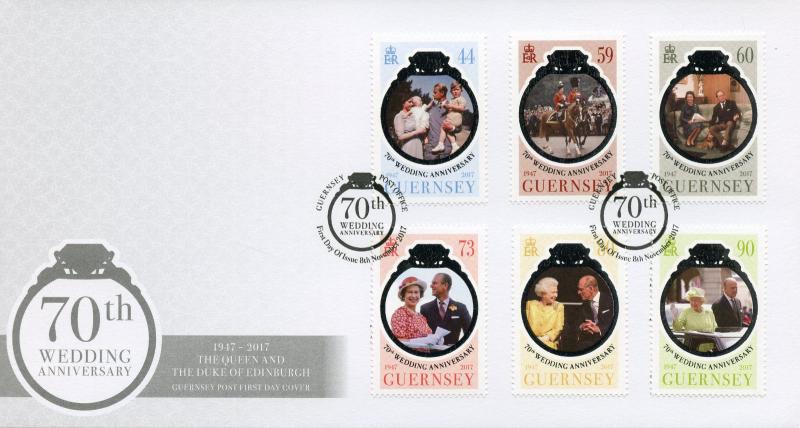 Guernsey 2017 FDC Queen Elizabeth II Platinum Wedding 6v Cover Royalty Stamps