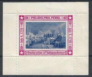 Declaration of Independence, Philadelphia, Penna., Poster Stamp, Full Gum, N.H.