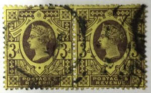 GB 1887-92 Jubilee Issue QV 3d pair Used SG#202 GB5287