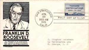 #928 United Nations Conference FDR Cachet – Anderson Cachet Addressed to An...