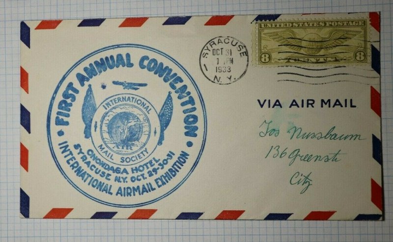 Intl Airmail Exhibition Airmail Syracuse NY Philatelic Cachet Cover 1933