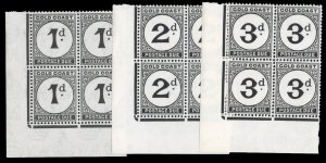 Gold Coast #J2-4 Cat$145.80, 1923 Postage Dues, 1p-3p, three blocks of four, ...