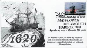 20-236, SC 5524, 2020, Mayflower in Plymouth Bay, FDC, Pictorial Postmark, 400th