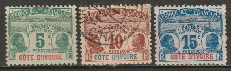 Ivory Coast 1906 Sc J1-3 postage due partial set MNG(*)/used