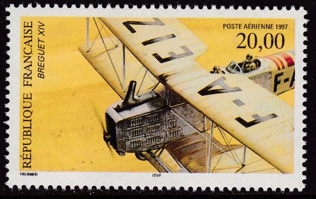 France 1997 Scott C60 20fr. Airmail The Breguet XIV  perf 13X13 1/2 VF/NH