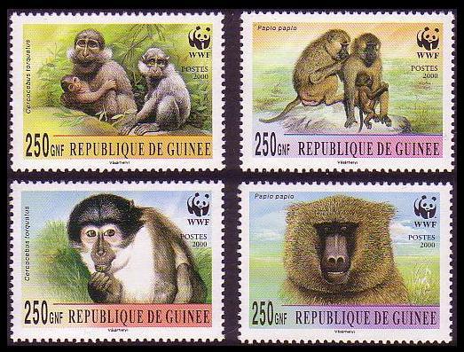 Guinea WWF Mangabey and Baboon 4v