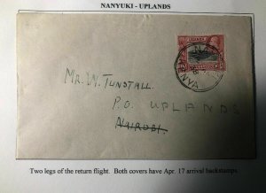 1938 Nanyuki Kenya British KUT First Return Flight Airmail Cover To Uplands