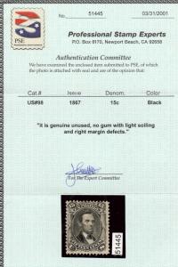 USA #98 Mint **With Certificate** 