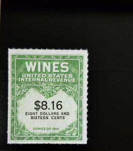 1951-54 $8.16 U.S. Internal Revenue Cordial & Wine, Green Scott RE203 Mint NH 