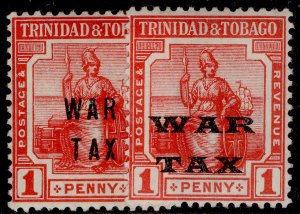 TRINIDAD & TOBAGO GV SG185 + 186, 1917 WAR TAX VARIETIES, LH MINT.