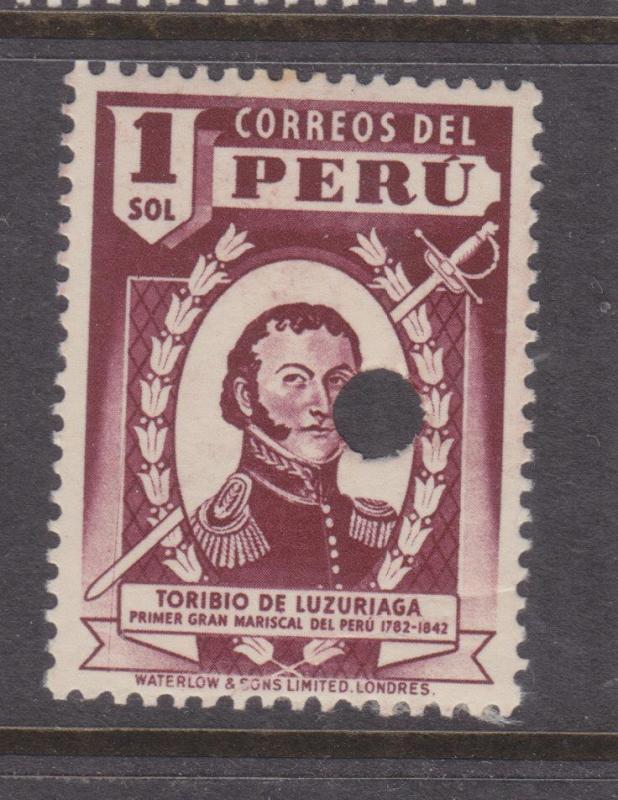 PERU, 1938 1s. Claret, Toribio de Luzuriaga, Waterlow Punched Proof, perf., mnh.