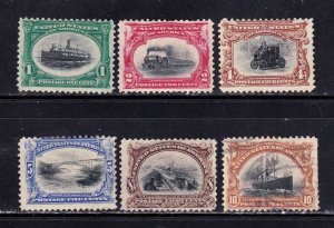 United States stamps #294 - 299, 1 used, 5 MH, CV $296.00