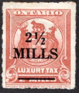 OLT1 - 1925 Ontario, Luxury 2.5 mills on 2 mills, MHNG, Revenue Stamp, Canada