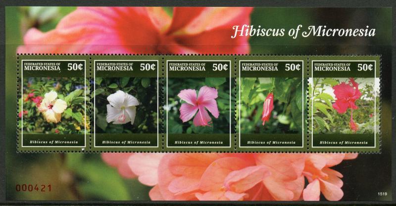 Micronesia 2015 MNH Hibiscus of Micronesia 5v M/S I Flowers Flora Stamps