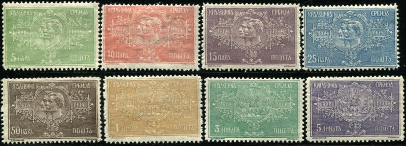 SERBIA #79-86 Karageorgevich Dynasty Postage Stamps Collection 1904 Mint LH OG