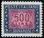 Postage due Lire 500 stars II ° in position 65 ° left