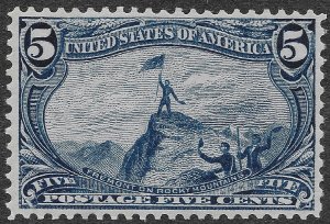 US Stamps Scott #288 MNH F-VF 5c Bright Blue Trans-Mississippi SCV $300