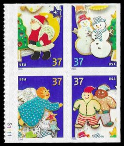 PCBstamps   US #3953/3956a Bk Block $1.48(4x37c)Christmas-Cookies, MNH, (8)