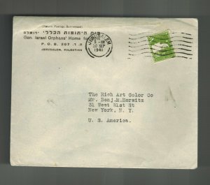 1941 Jerusalem Palestine Uncensored Cover to USA ISrael Orphans' Home for Girls