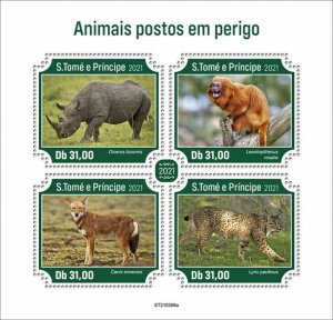 Sao Tome & Principe 2021 MNH Wild Animals Stamps Endangered Species Rhinos 4v MS