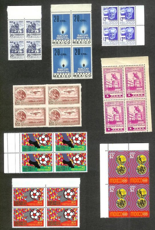 MEXICO (248) Blocks of 4 stamps ALL Mint Never Hinged w/Some Better