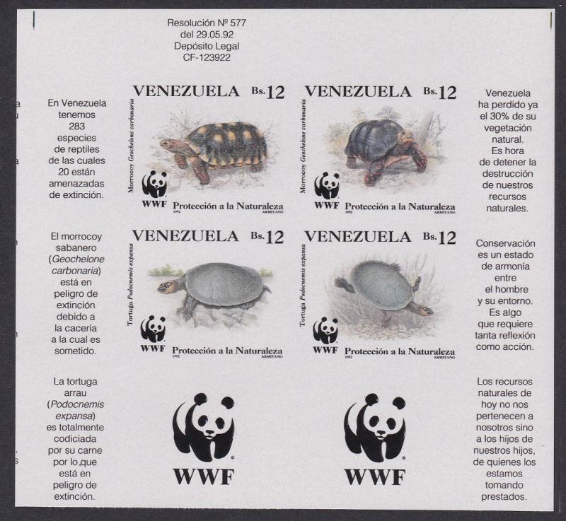 Venezuela WWF Tortoise and Turtle 4v imperf block 2*2 with Bottom WWF Logo