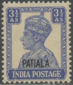 INDIA-Patiala State Sc#110 1946 Ovpt. on 3½a Blue Violet KGVI OG Mint Hinged