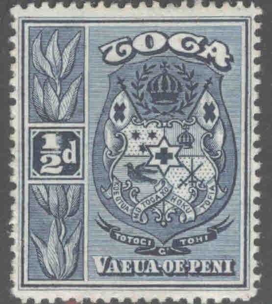 TONGA  Scott 38 MH* 1934 coat of arms stamp turtle watermark