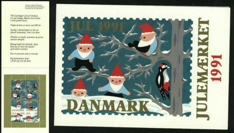 Denmark. Christmas Seals 1991 Souvenir Folder. Santa, Bird