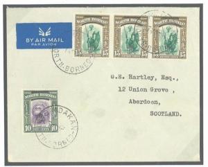 NORTH BORNEO Superb Cover Sandakan 1949 AirMail Aberdeen Scotland {samwells}Y194