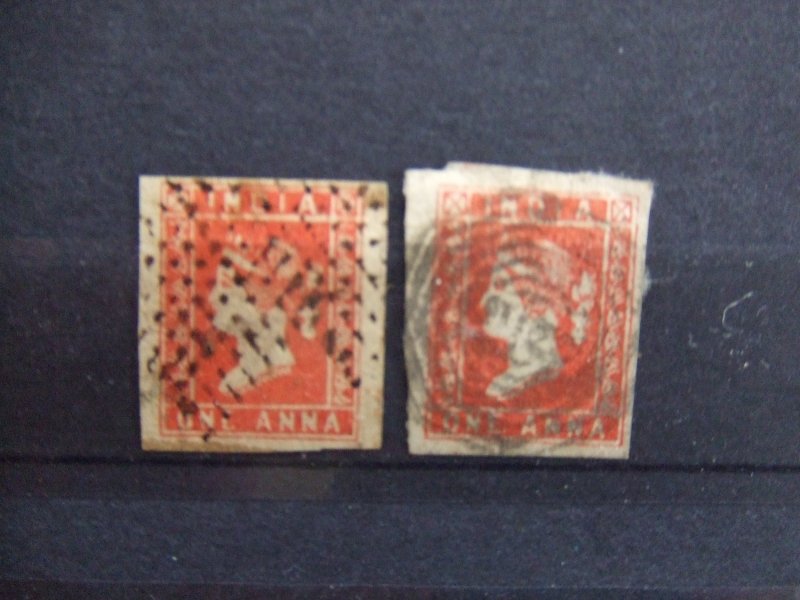 India QV 1854 1A red Die I SG12 & Die III SG15