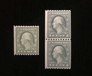 Scott 486 Coil Single & Pair, MNH, Fine centering