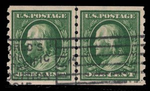 MOMEN: US STAMPS #392 COIL LINE PAIR USED VF/XF PF CERT LOT #89163