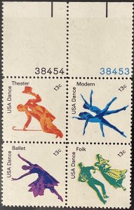 Scott #1749-1752 1978 13¢ American Dance MNH OG se-tenant plate block of 4