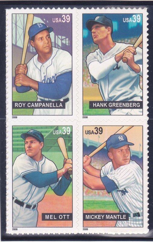 US 4083a (4080-83) MNH 2006 39¢ Baseball Sluggers Block of 4 Very Fine