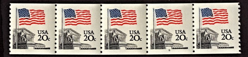 US 1895a MNH VF 20 Cent Flag Over Supreme Court PNC # 9 Strp of 5 Narrow Blk Tag