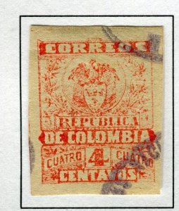 COLOMBIA; 1902 early Coat of Arms issue IMPERF fine used hinged 4c. value