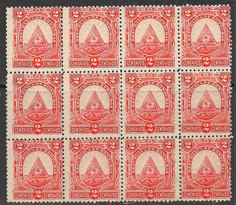 HONDURAS 1890 2c ARMS Issue BLOCK OF 12 Sc 41 MNG