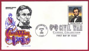 1995 32c ABRAHAM LINCOLN, President, Civil War Collection #2869j, FDC, Farnam