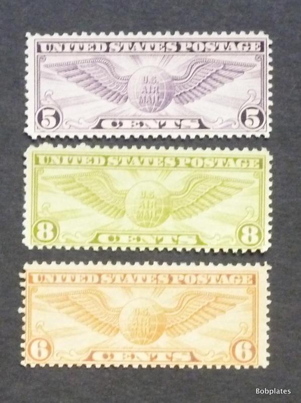 #C16//19 Winged Globe-Rotary   Set of 3 Singles  F-VF NH