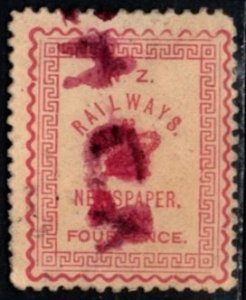 1890 New Zealand Railways Revenue 4 Pence Newspaper Stamp Perf 12½ Used