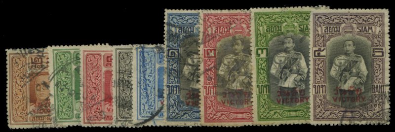 Thailand #176-184 Cat$541, 1918 Victory, complete set, used, few small faults