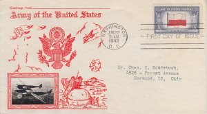 1943 Poland Flag - Crosby Cachet  (Scott 909) TA FDC