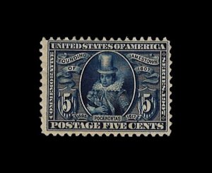 U.S. Scott# 330  1907 5c bl  Pocahontas   mint-h   f-vf