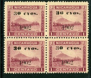 Nicaragua 1902 Momotombo 30¢ on 1¢ Plum Sc # 163 Block Mint W78