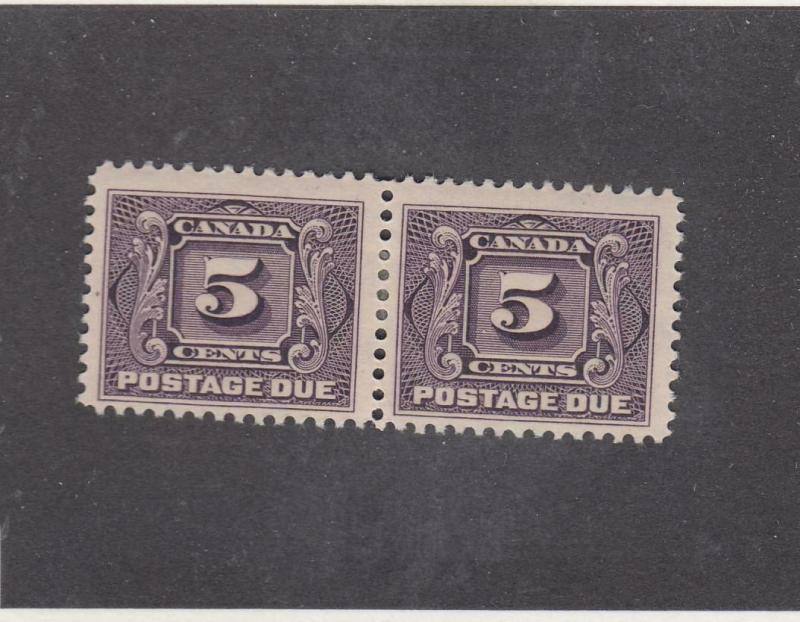 CANADA (MK368) # J4  FVF-MH  5cts  FIRST POSTAGE DUE ISSUE PAIR/VIOLET CAT $60