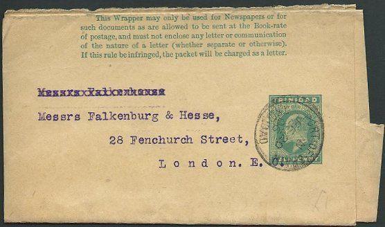 TRINIDAD 1906 EVII ½d newspaper wrapper used Port of Spain to London.......39303