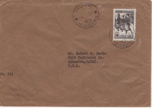 Finland 1959 Cover to USA Sc 356 30m March of the Bjorneborgienses