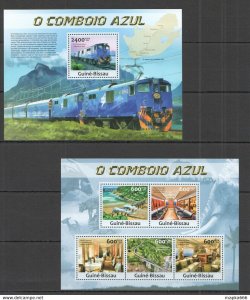 2013 Guinea-Bissau Transport Blue Trains Azul Kb+Bl ** Stamps St1212