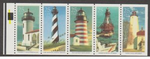 U.S. Scott #2474a Highlighted Plate #1 - Lighthouse Stamps- Mint NH Booklet Pane